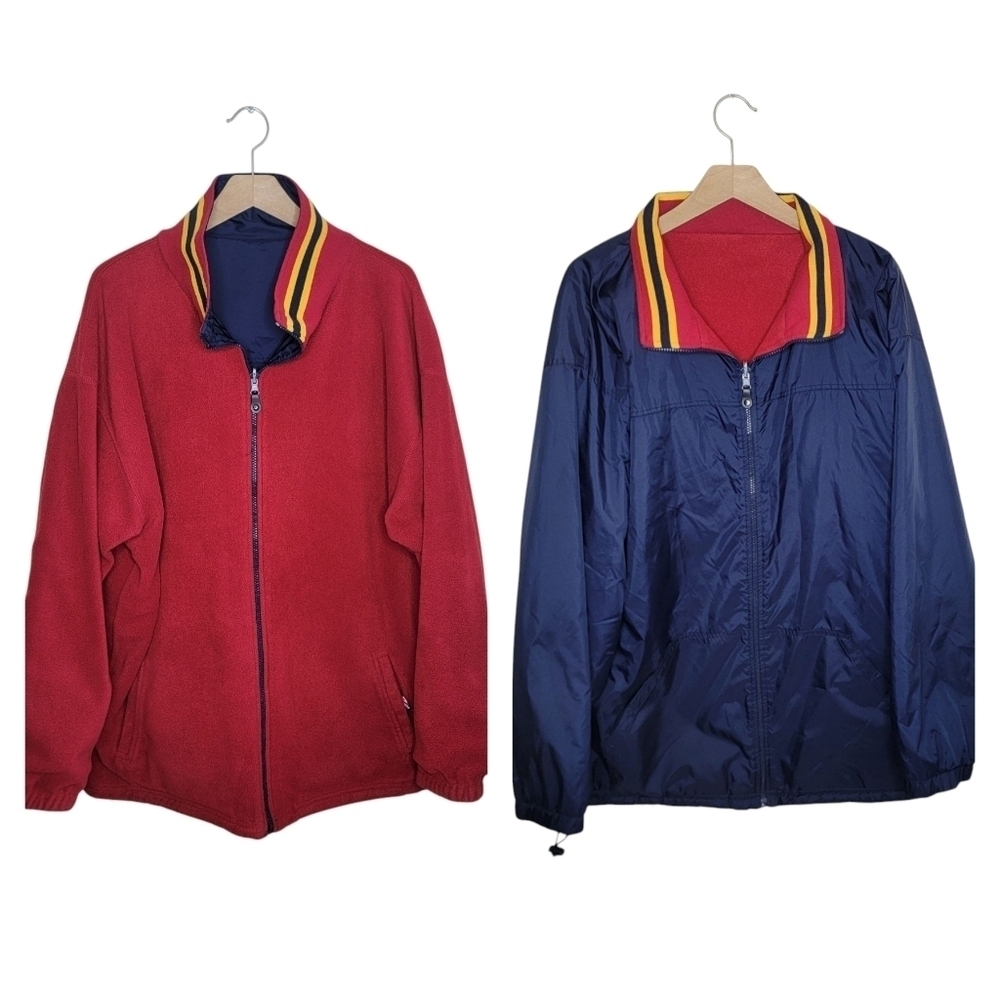 Vintage Ferruche | Reversible Red Fleece /Navy Nylon Full Zip Jacket Size XL